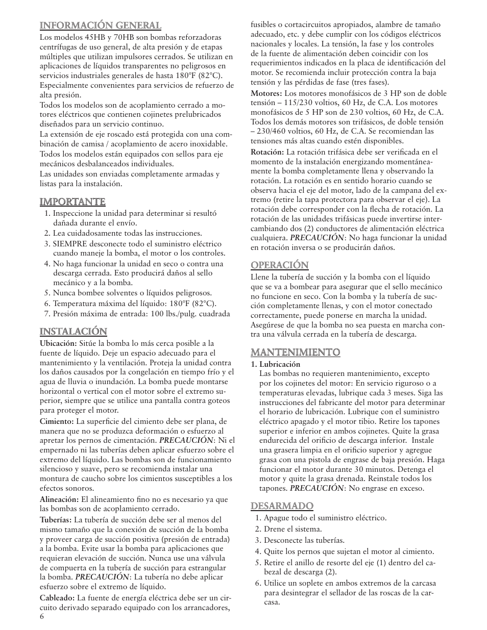 Xylem IM023 R03 Model 45HB-70HB Multi-Stage Centrifugal Booster Pump User Manual | Page 6 / 12