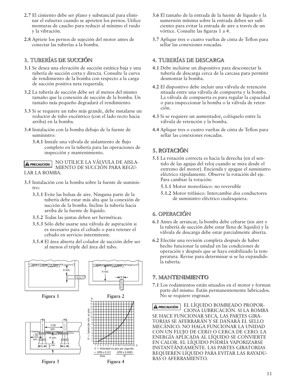 Tuberías de succión, Tuberías de descarga, Rotación | Operación, Mantenimiento | Xylem IM024 R06 Model LC User Manual | Page 11 / 24