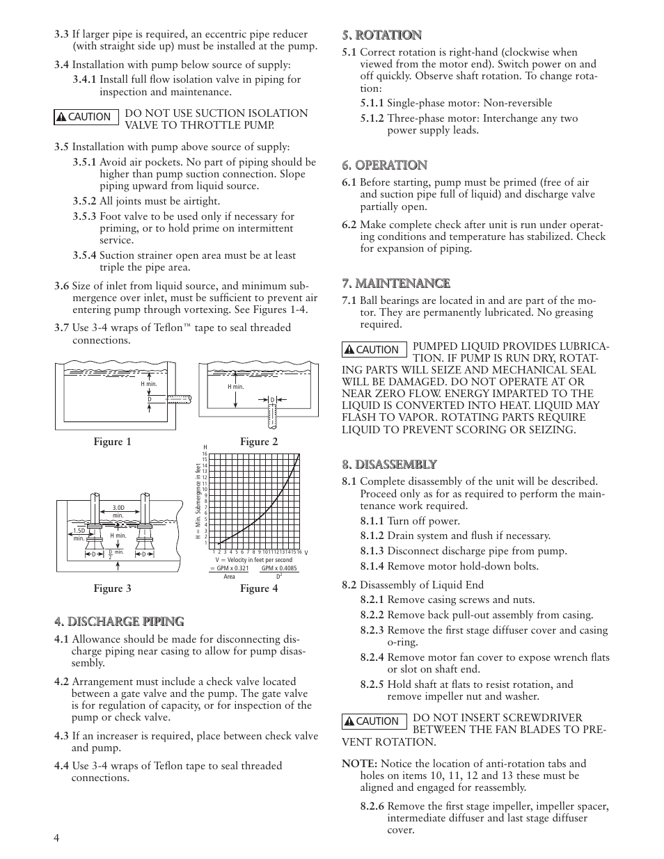 Discharge piping, Rotation, Operation | Maintenance, Disassembly | Xylem IM024 R06 Model LC User Manual | Page 4 / 24