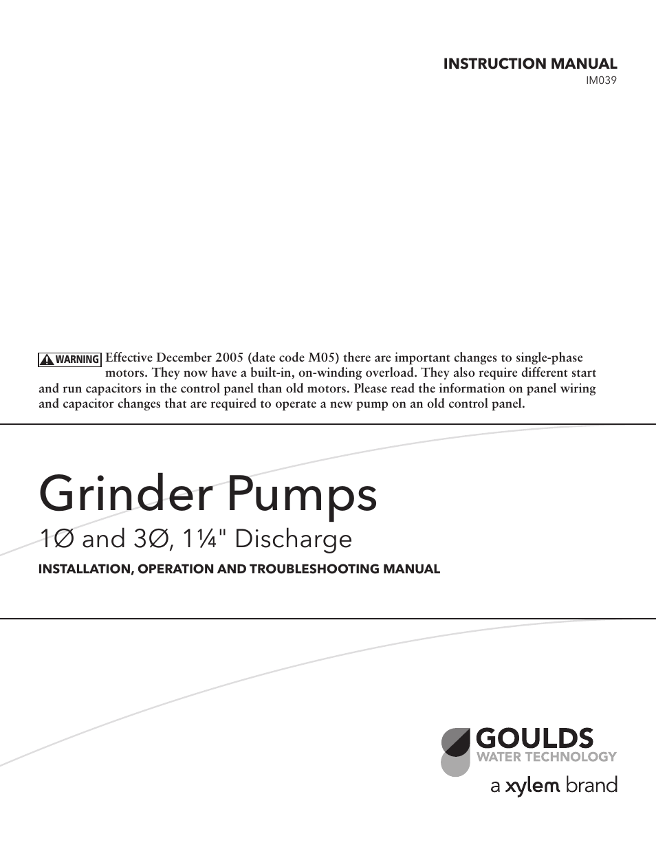 Xylem IM039 R04 Grinder Pumps 10 and 30 1_1/4 Discharge User Manual | 36 pages