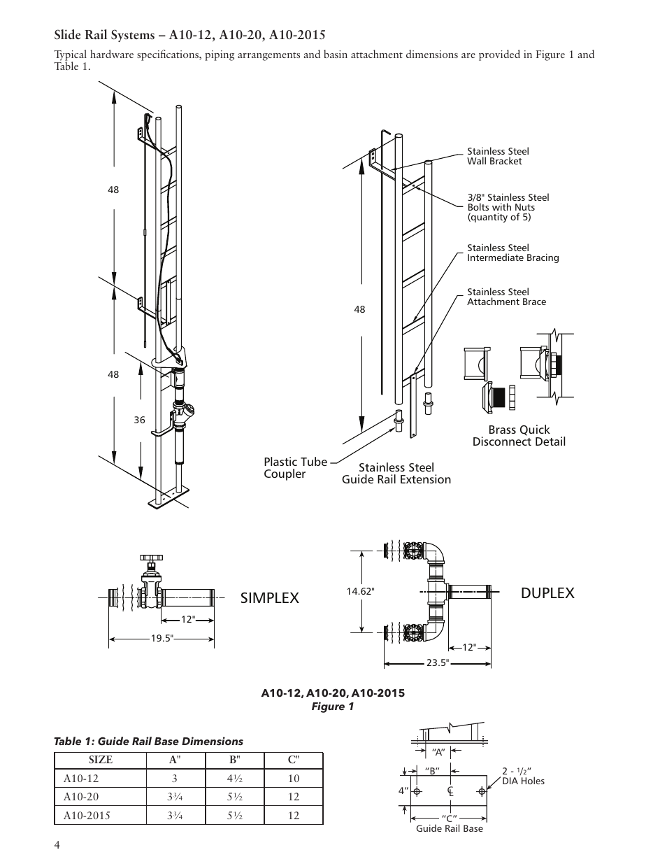 Duplex simplex | Xylem IM042 R03 Slide Rail Systems Series A10 & APD User Manual | Page 4 / 8