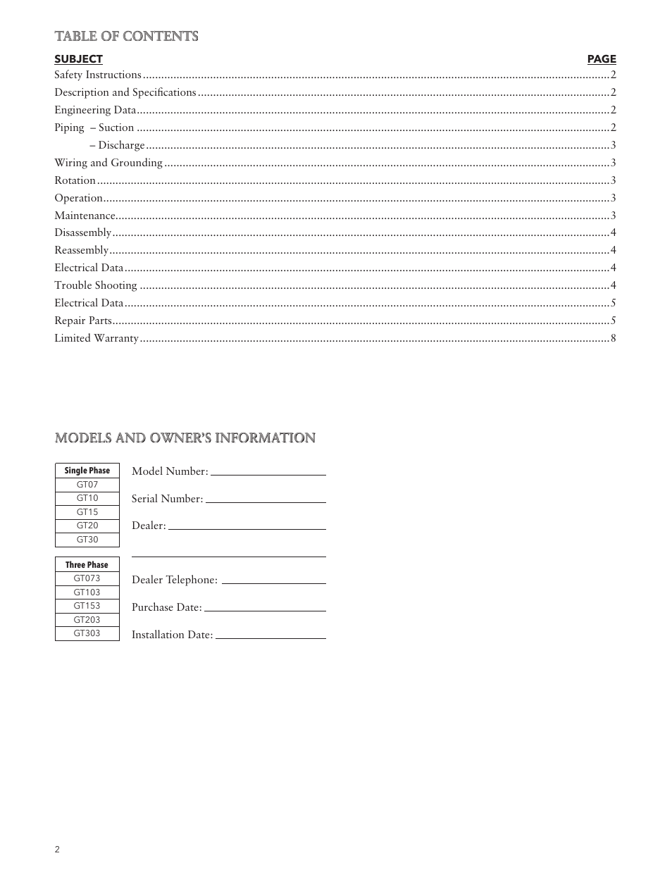 Xylem IM049 R05 IRRI-GATOR Self Priming Model GT User Manual | Page 2 / 24