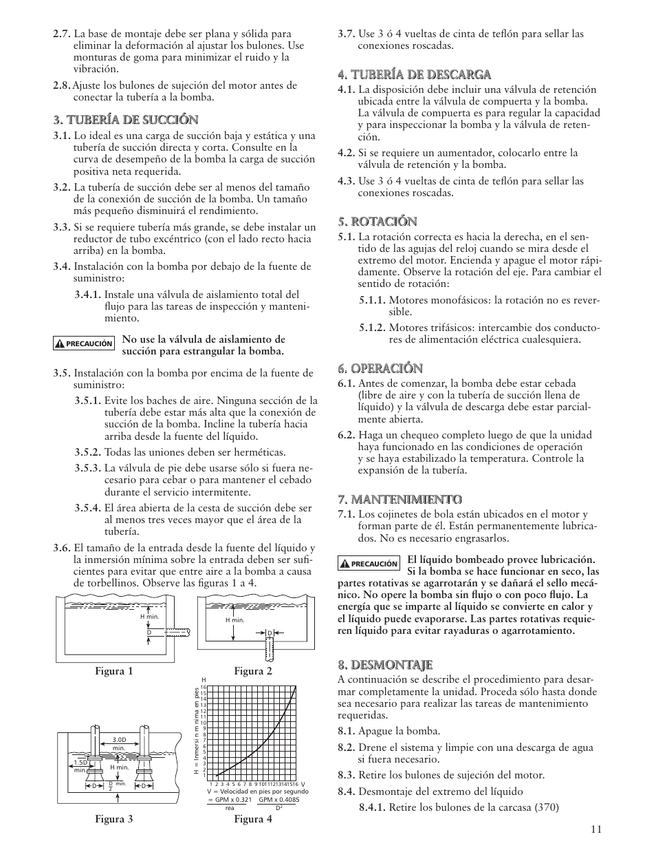 Tubería de succión, Tubería de descarga, Rotación | Operación, Mantenimiento, Desmontaje | Xylem IM052 R04 Model MCS User Manual | Page 11 / 24