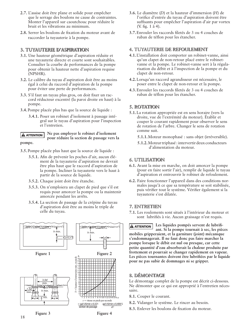 Tuyauterie d’aspiration, Tuyauterie de refoulement, Rotation | Utilisation, Entretien, Démontage | Xylem IM052 R04 Model MCS User Manual | Page 18 / 24