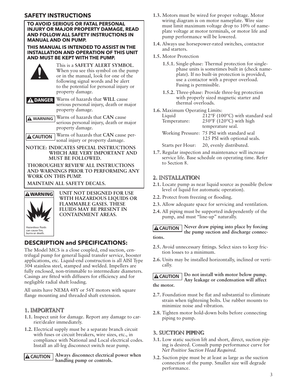 Xylem IM052 R04 Model MCS User Manual | Page 3 / 24