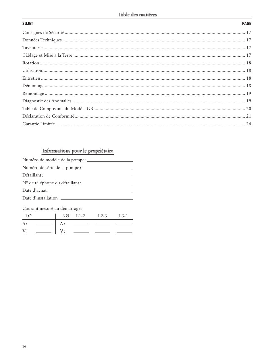 Informations pour le propriétaire | Xylem IM055 R03 MODEL GB User Manual | Page 16 / 24