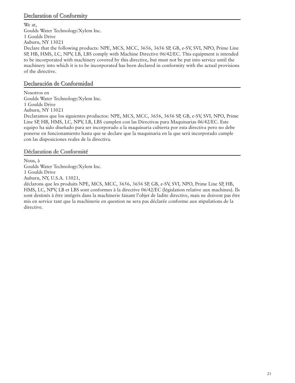 Xylem IM055 R03 MODEL GB User Manual | Page 21 / 24