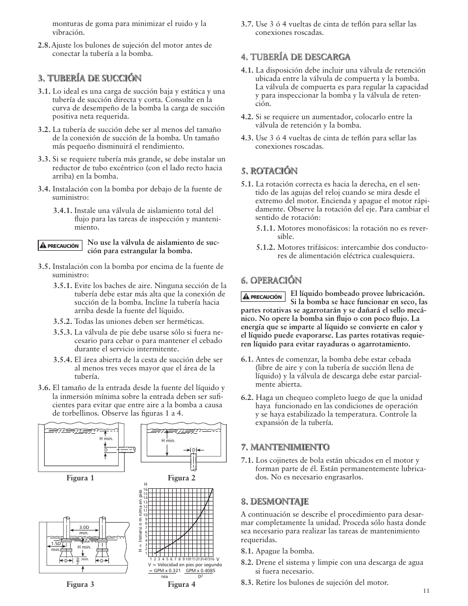 Tubería de succión, Tubería de descarga, Rotación | Operación, Mantenimiento, Desmontaje | Xylem IM060 R03 Model MCC User Manual | Page 11 / 24