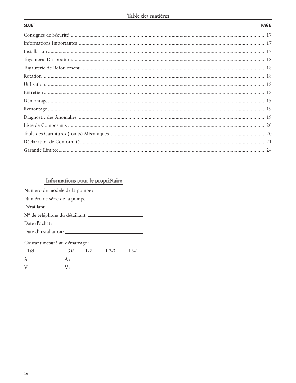 Informations pour le propriétaire | Xylem IM060 R03 Model MCC User Manual | Page 16 / 24