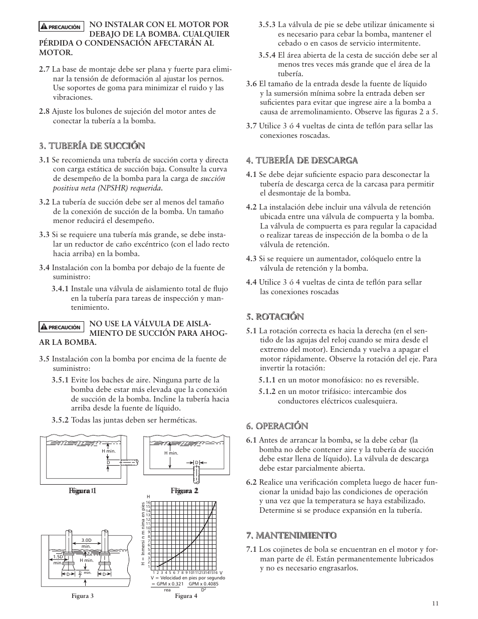 Tubería de succión, Tubería de descarga, Rotación | Operación, Mantenimiento | Xylem IM064 R05 Model LB User Manual | Page 11 / 24