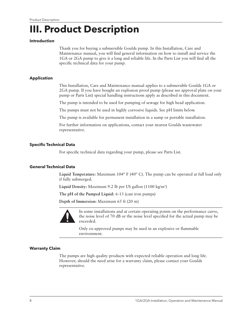 Iii. product description | Xylem IM070 R03 Models 1GA/2GA User Manual | Page 10 / 26