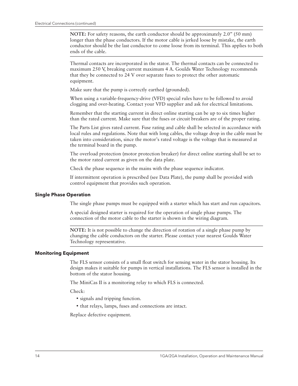 Xylem IM070 R03 Models 1GA/2GA User Manual | Page 16 / 26