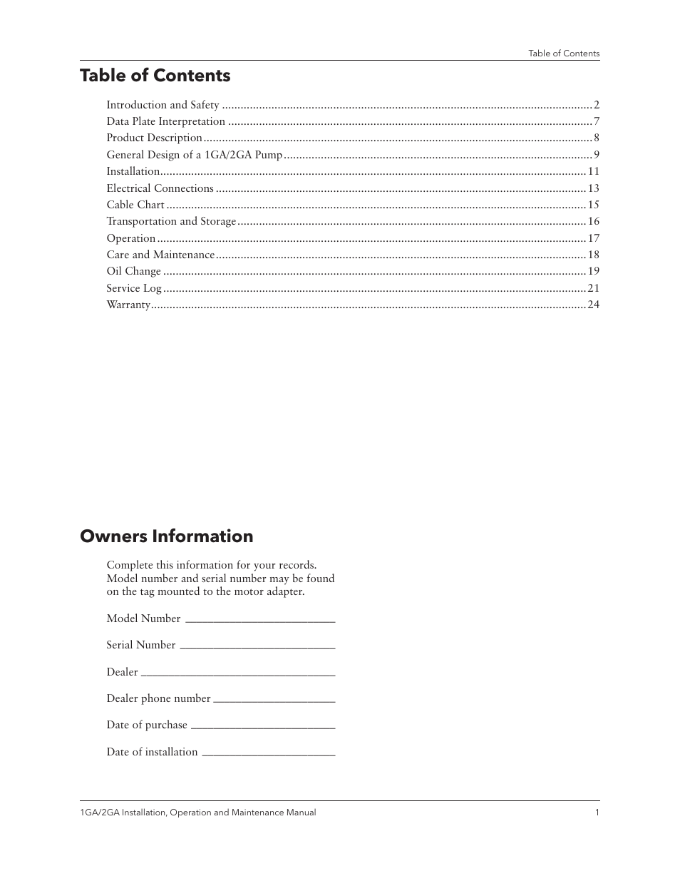 Xylem IM070 R03 Models 1GA/2GA User Manual | Page 3 / 26