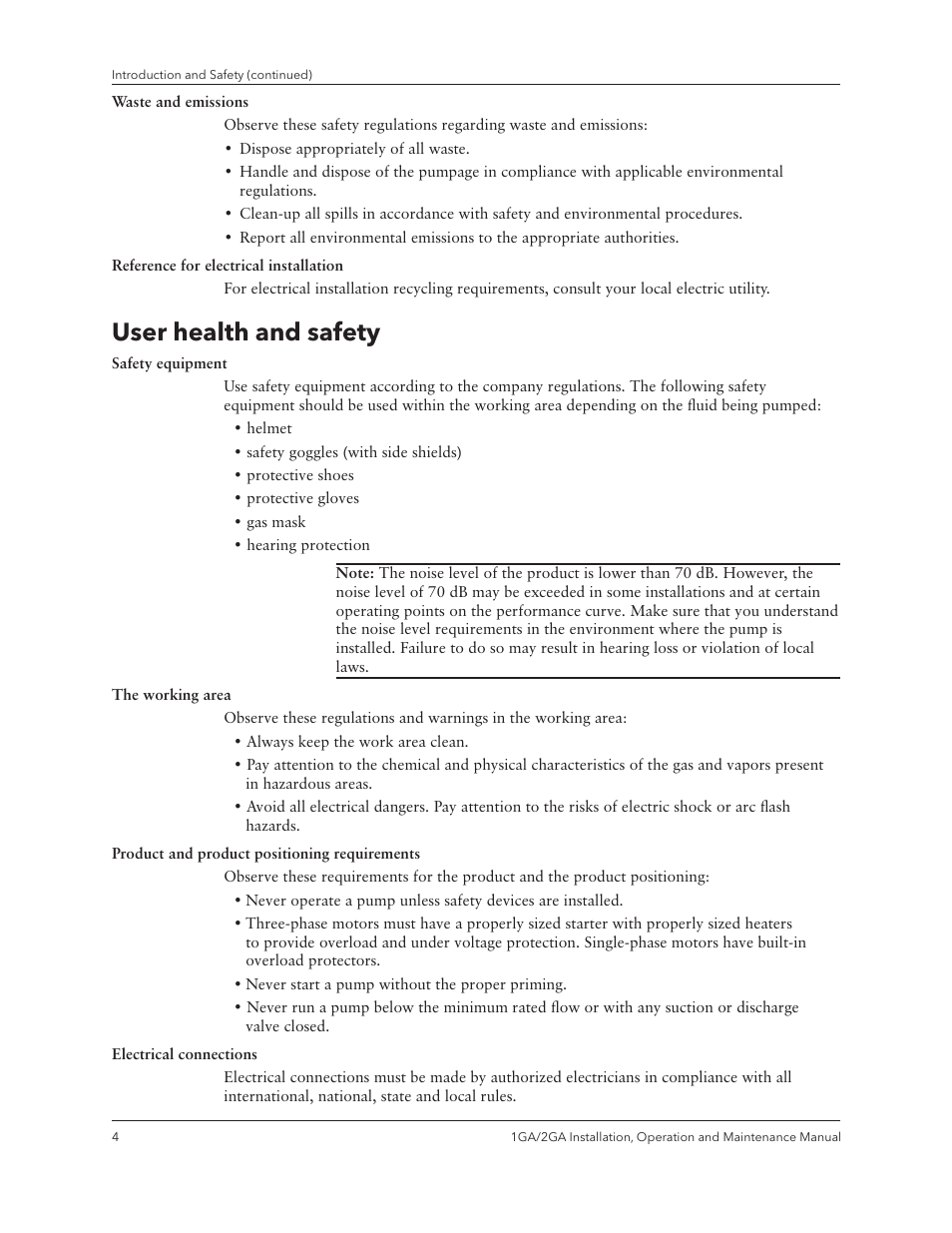 User health and safety | Xylem IM070 R03 Models 1GA/2GA User Manual | Page 6 / 26