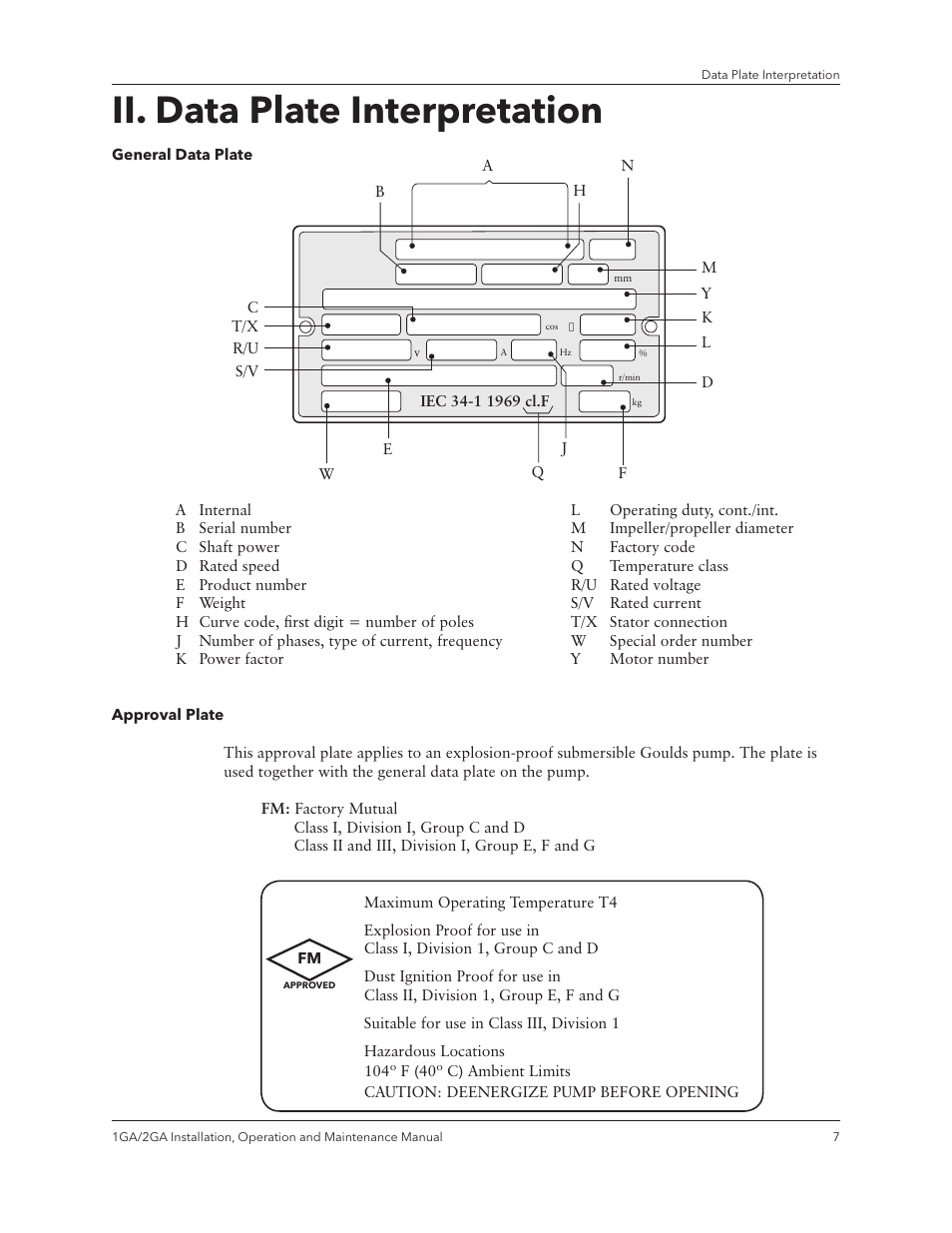 Ii. data plate interpretation | Xylem IM070 R03 Models 1GA/2GA User Manual | Page 9 / 26