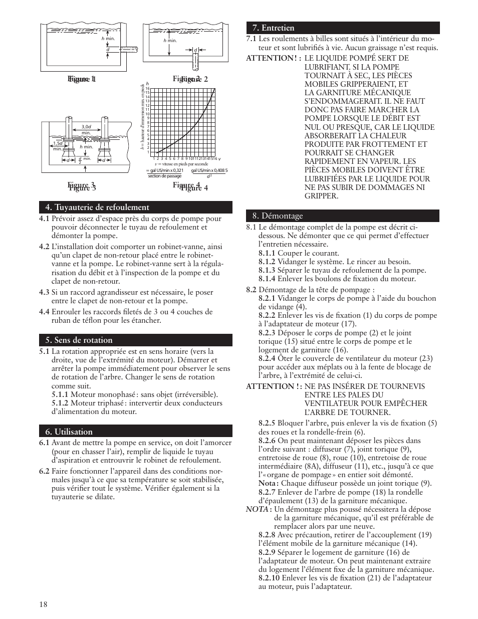 Tuyauterie de refoulement, Sens de rotation, Utilisation | Entretien, Démontage | Xylem IM083 R05 Model HMS User Manual | Page 18 / 24