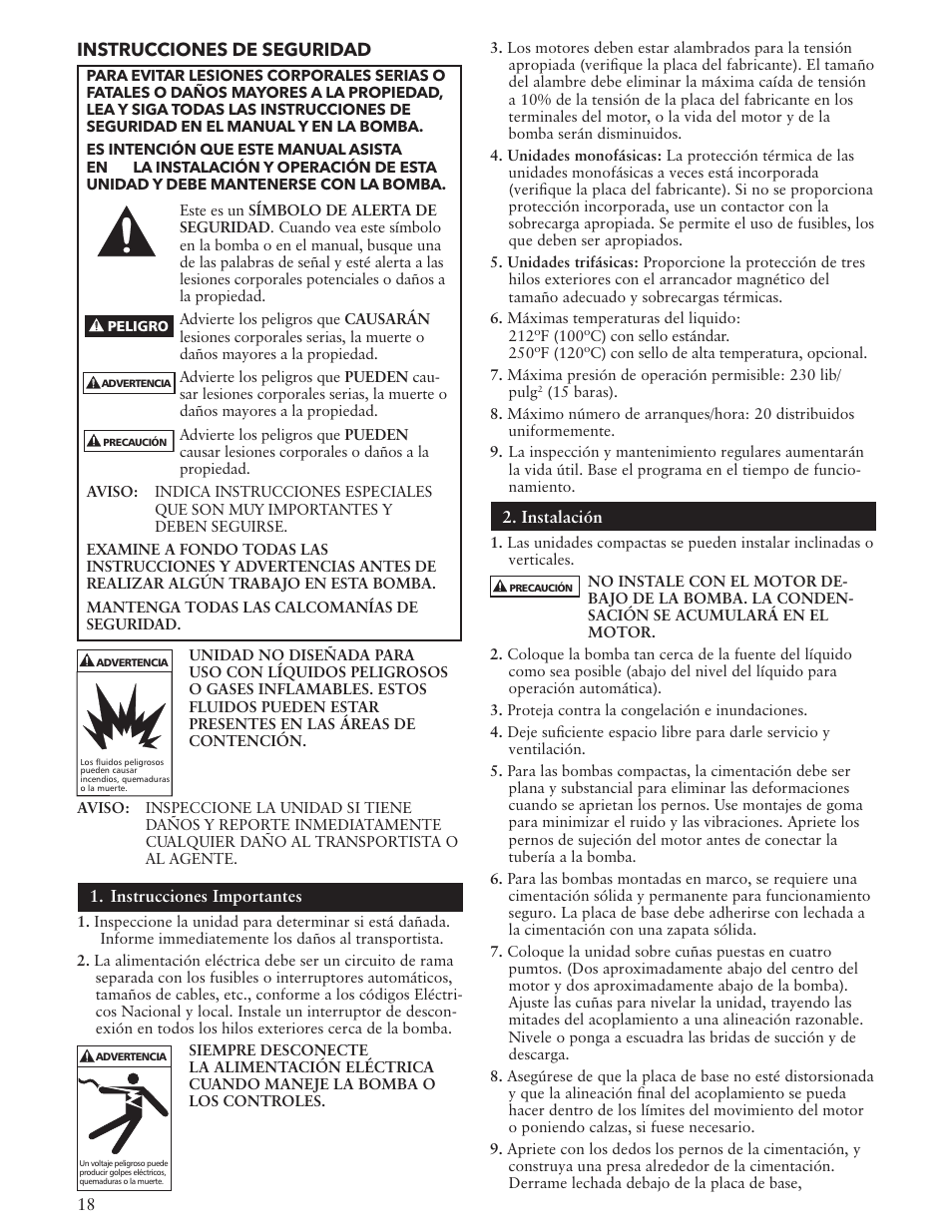 Instrucciones de seguridad | Xylem IM084 R05 SSH-C and SSH-F User Manual | Page 18 / 36