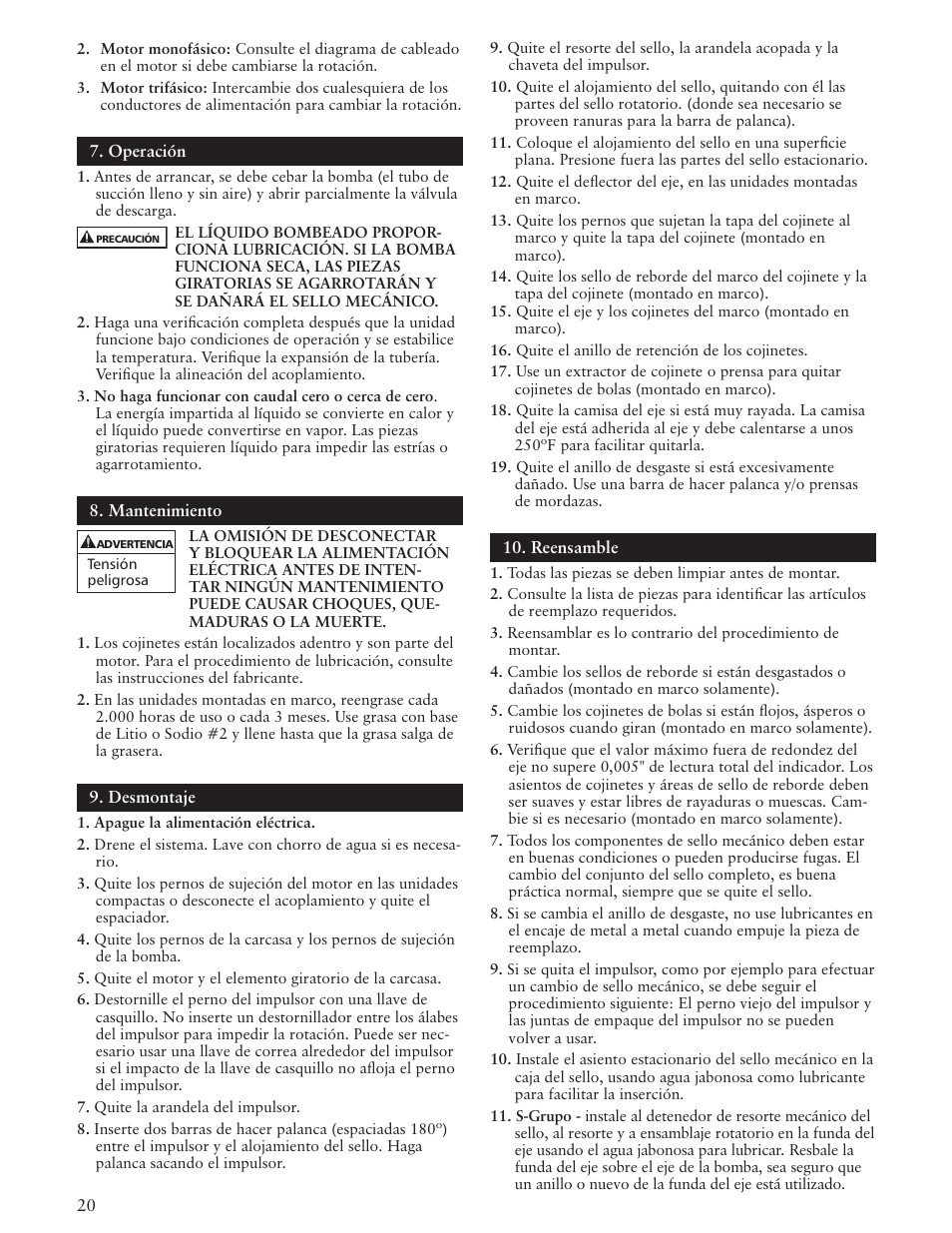 Xylem IM084 R05 SSH-C and SSH-F User Manual | Page 20 / 36