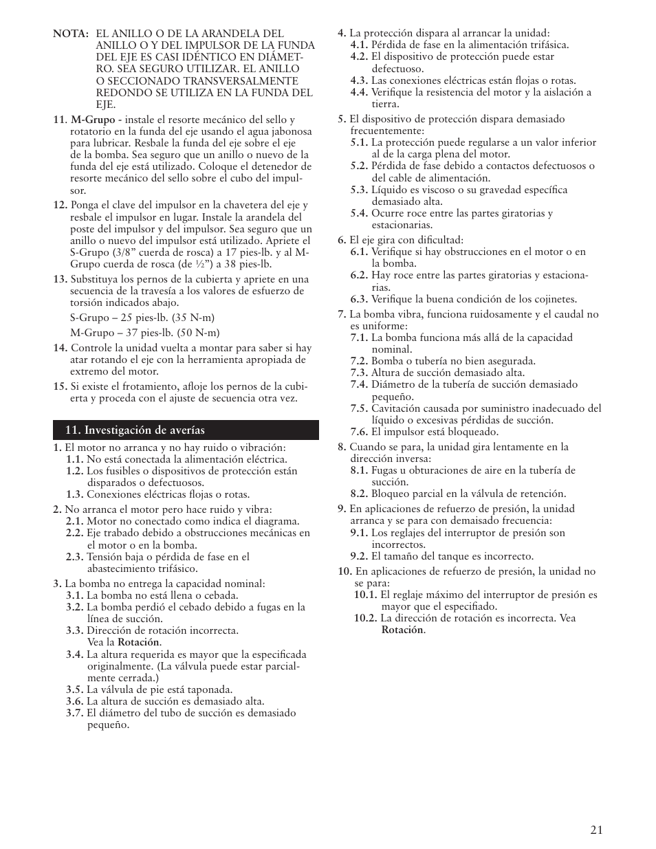 Xylem IM084 R05 SSH-C and SSH-F User Manual | Page 21 / 36