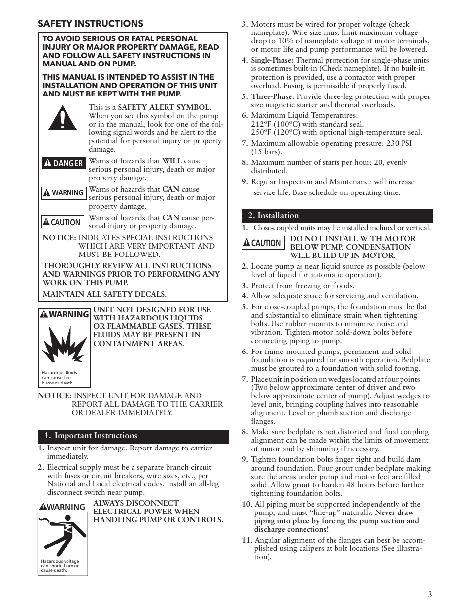 Xylem IM084 R05 SSH-C and SSH-F User Manual | Page 3 / 36