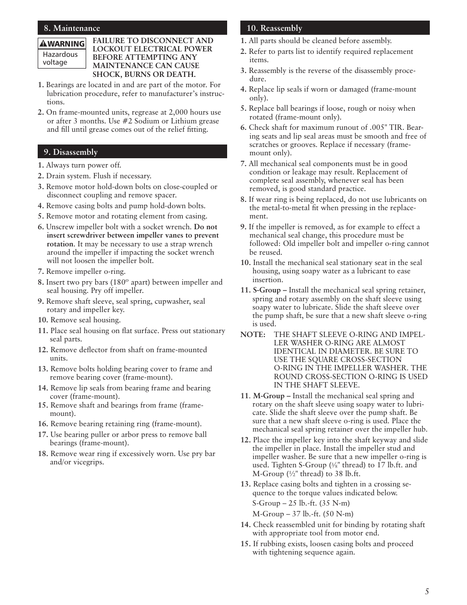 Xylem IM084 R05 SSH-C and SSH-F User Manual | Page 5 / 36