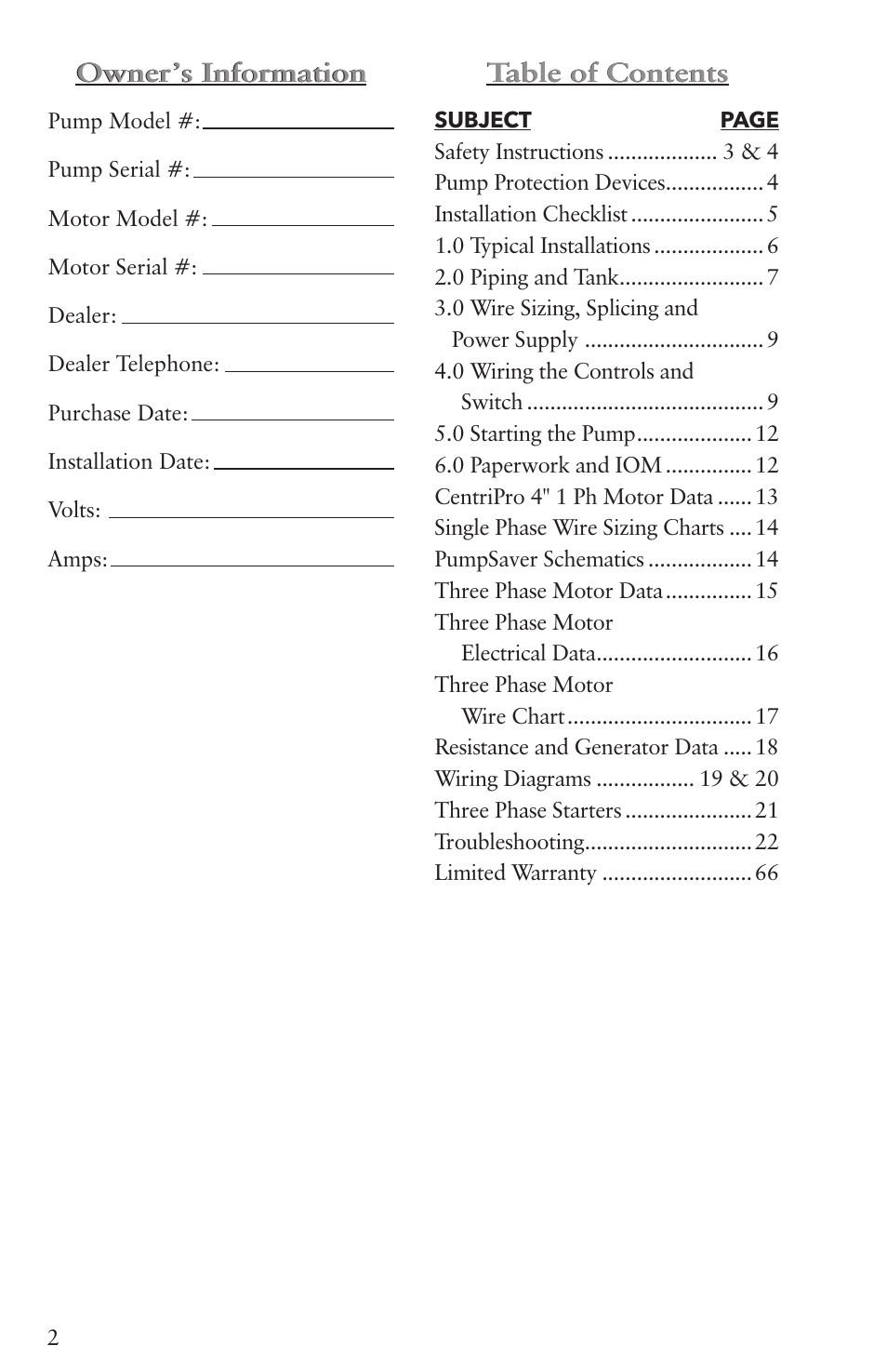 Xylem IM096 R07 4 Submersible Pumps User Manual | Page 2 / 68