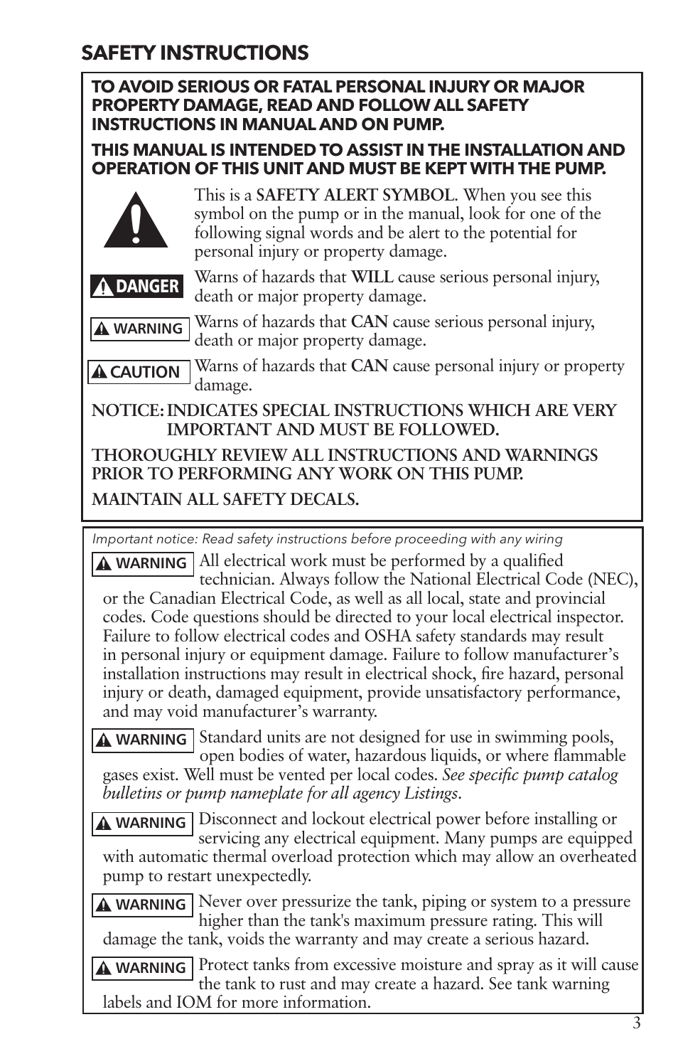 Safety instructions | Xylem IM096 R07 4 Submersible Pumps User Manual | Page 3 / 68