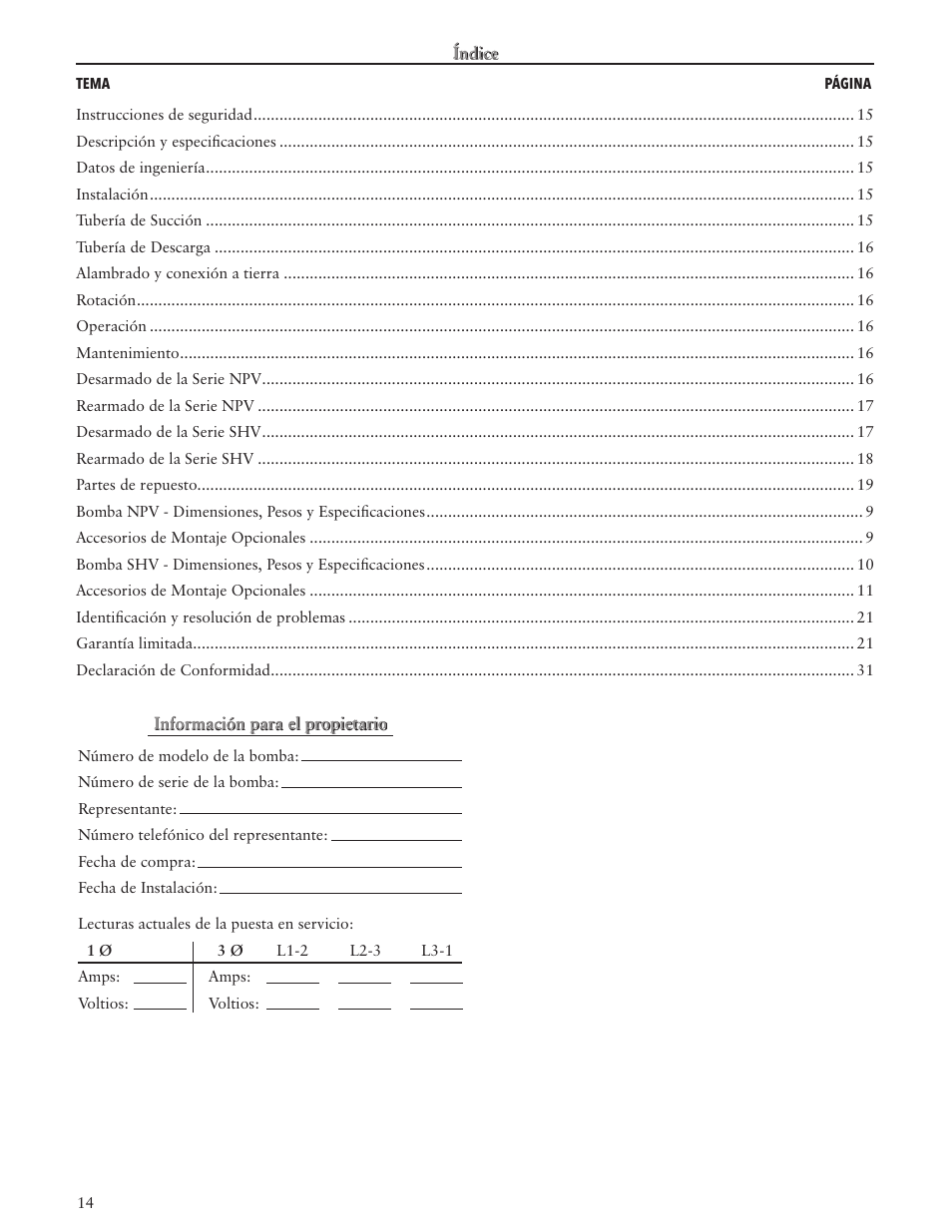 Xylem IM101 R04 MODELS SHV and NPV User Manual | Page 14 / 32