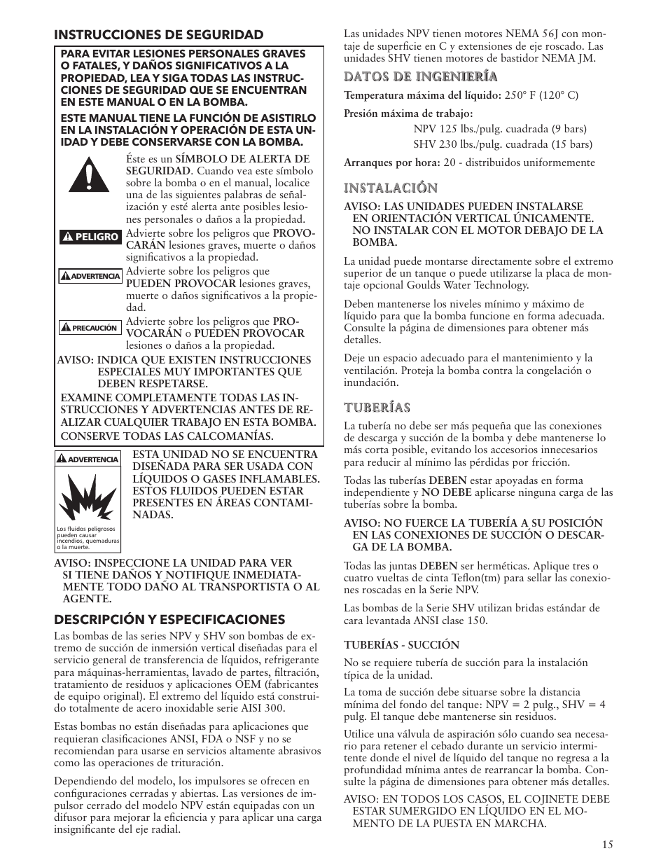 Xylem IM101 R04 MODELS SHV and NPV User Manual | Page 15 / 32