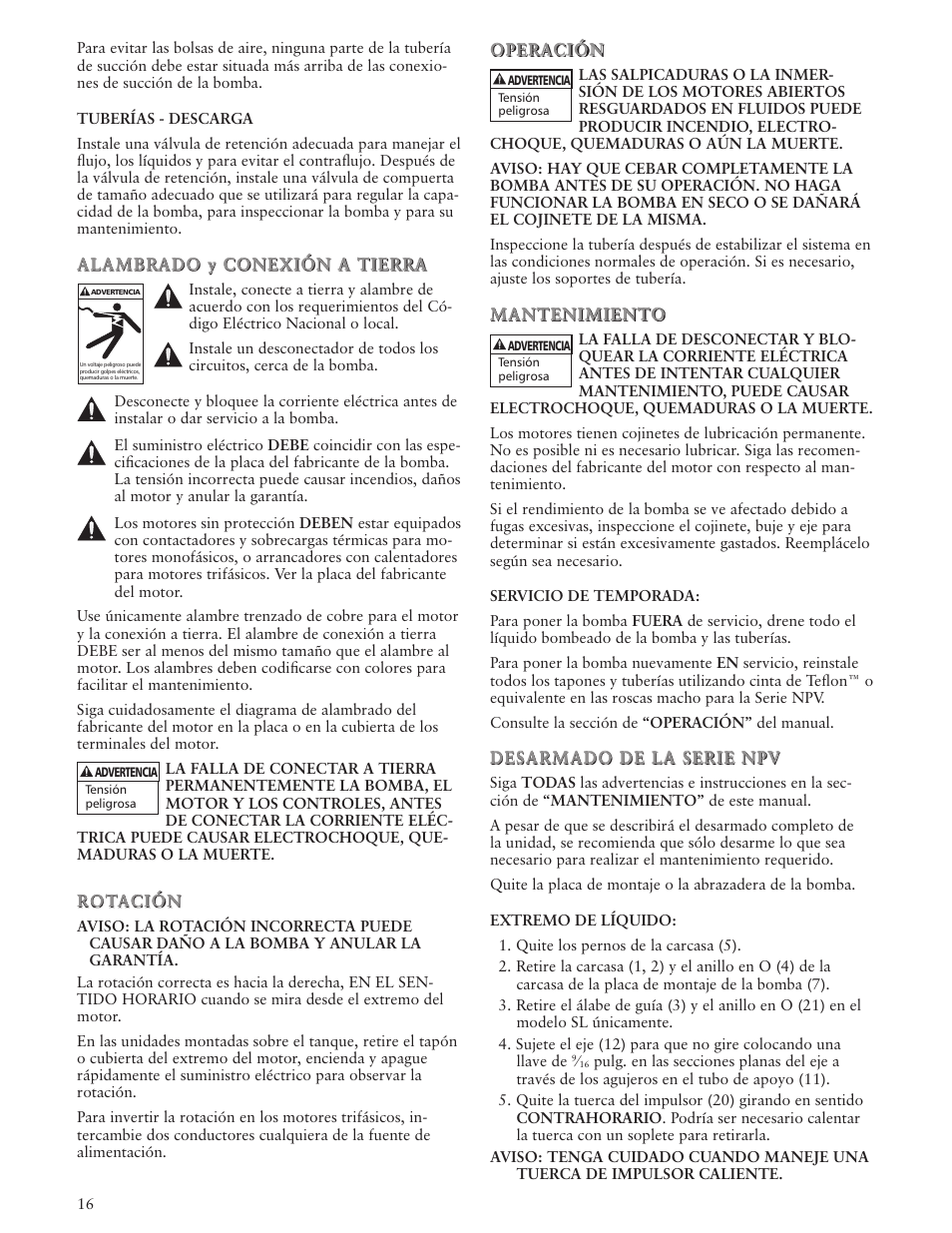 Xylem IM101 R04 MODELS SHV and NPV User Manual | Page 16 / 32