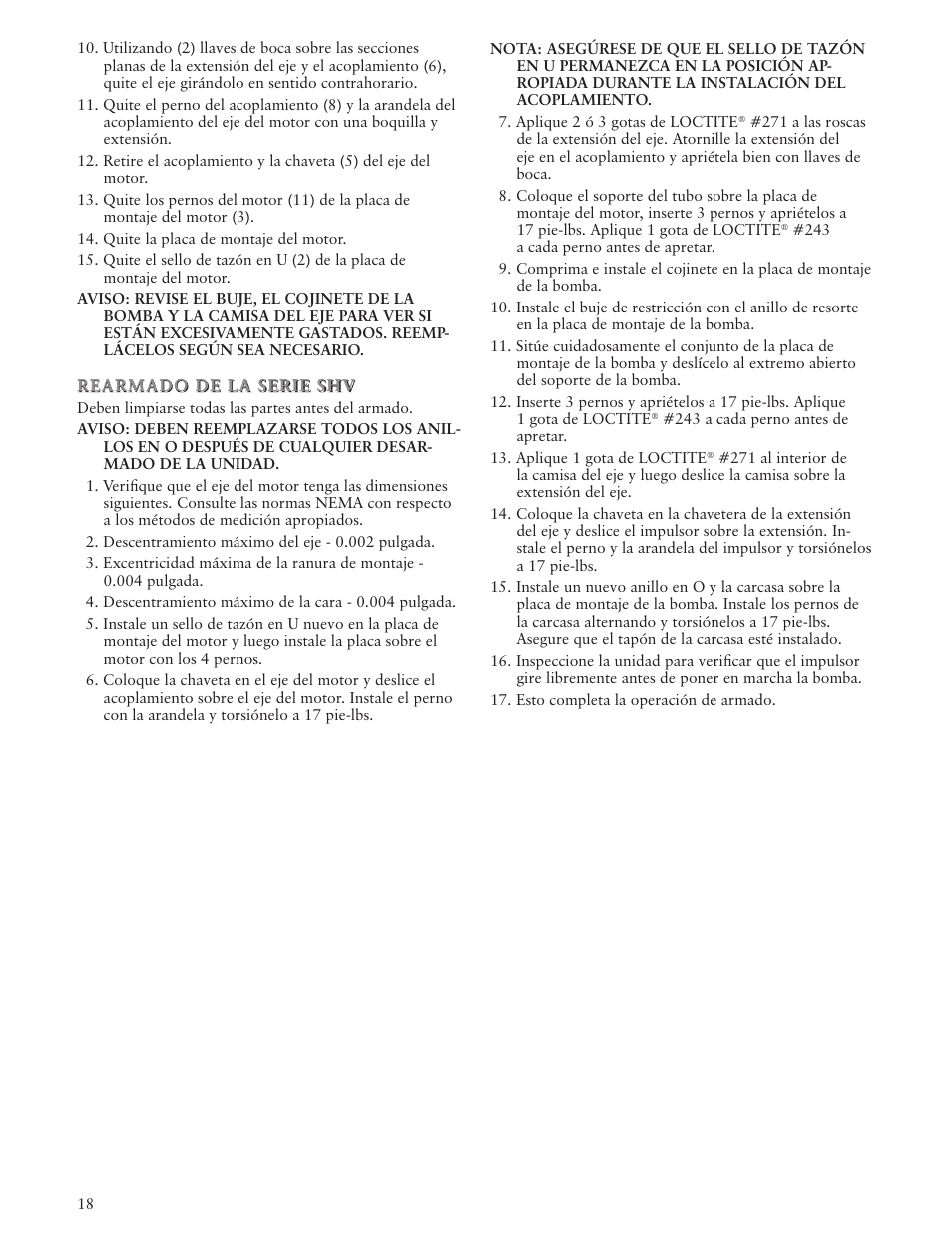 Xylem IM101 R04 MODELS SHV and NPV User Manual | Page 18 / 32