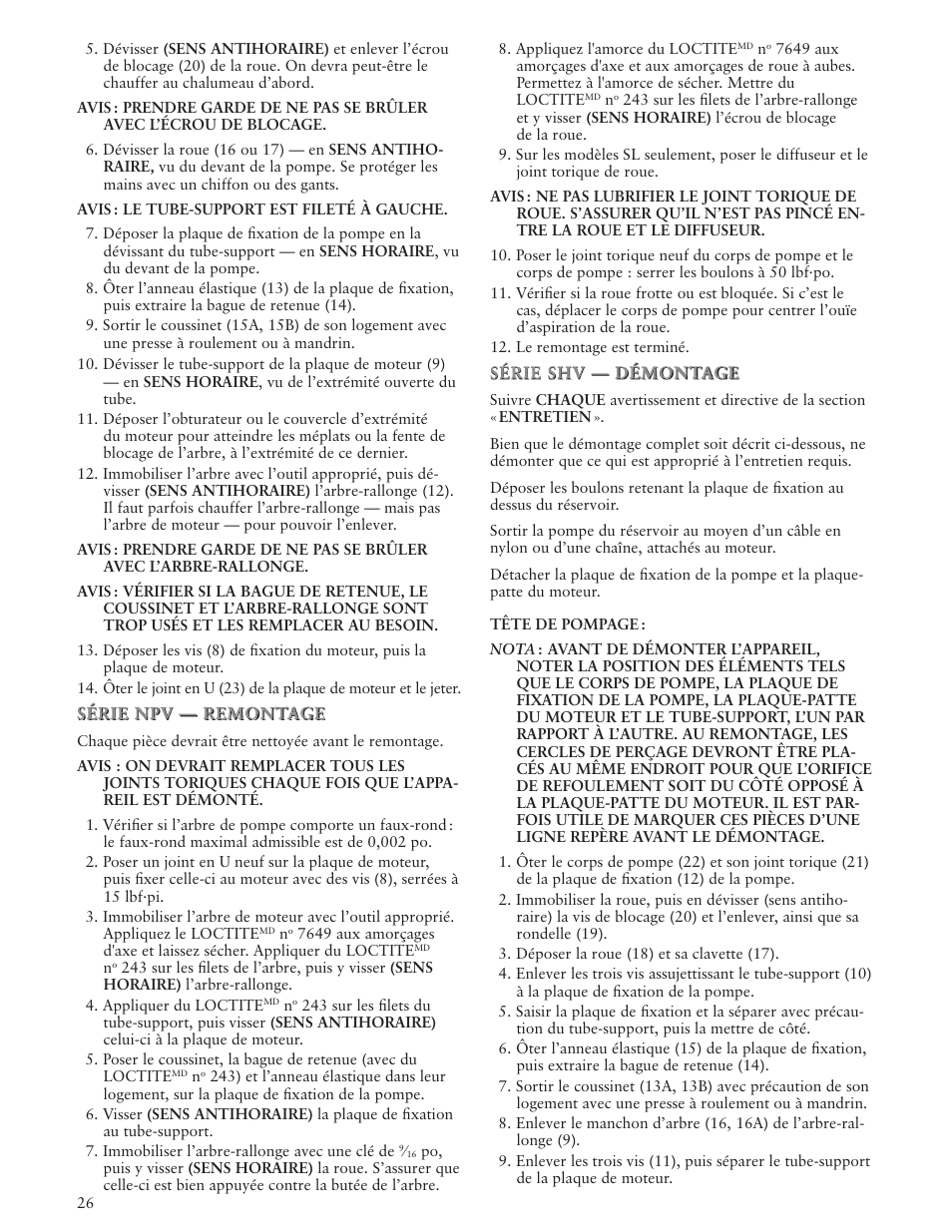 Xylem IM101 R04 MODELS SHV and NPV User Manual | Page 26 / 32