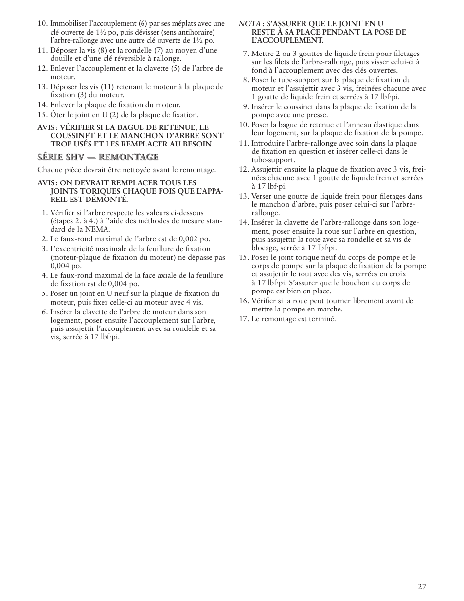 Xylem IM101 R04 MODELS SHV and NPV User Manual | Page 27 / 32