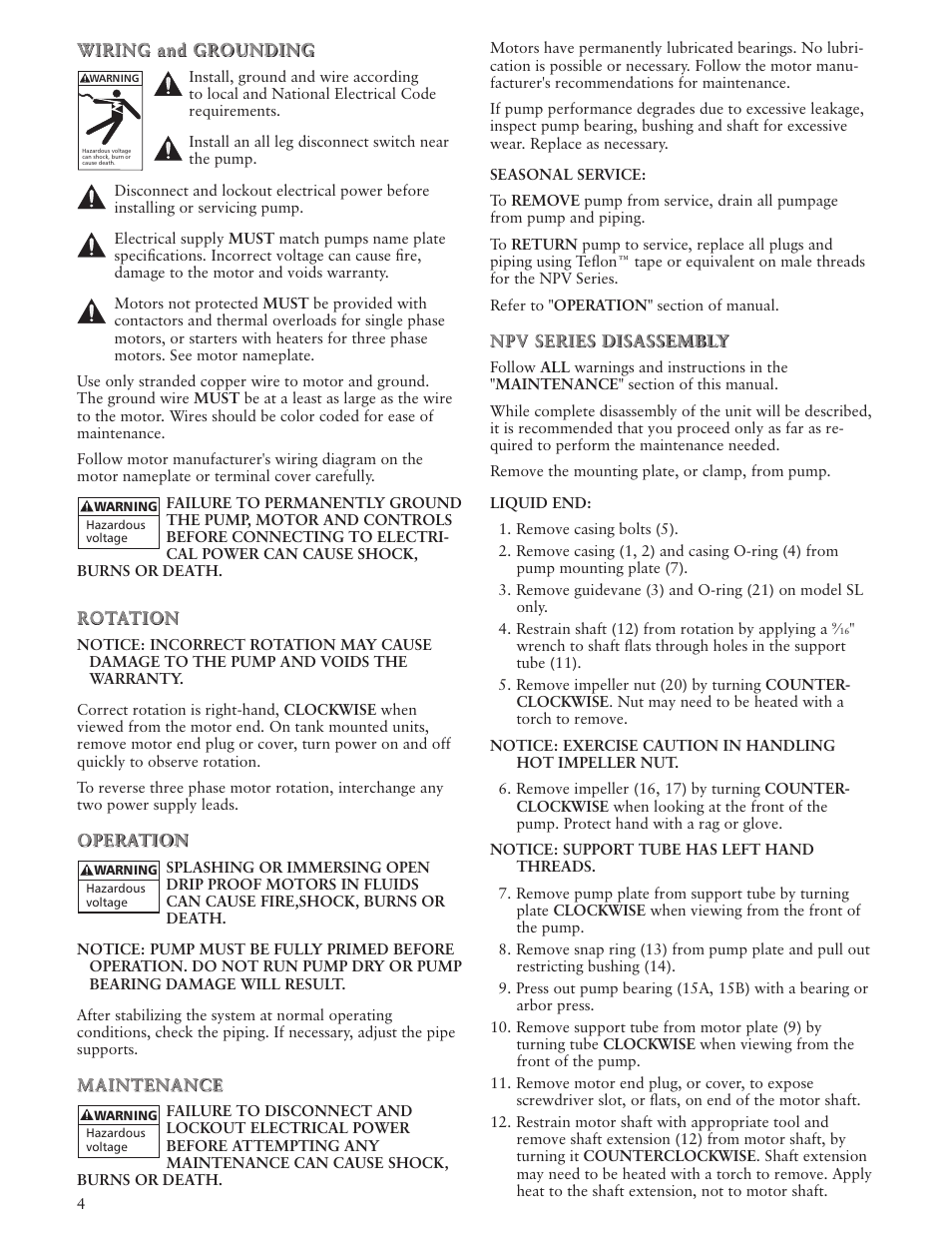 Xylem IM101 R04 MODELS SHV and NPV User Manual | Page 4 / 32
