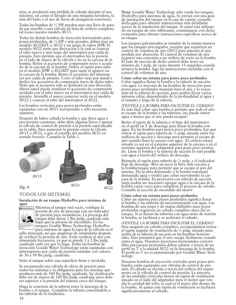 Todos los sistemas | Xylem IM102 R05 Jet Pumps User Manual | Page 18 / 36