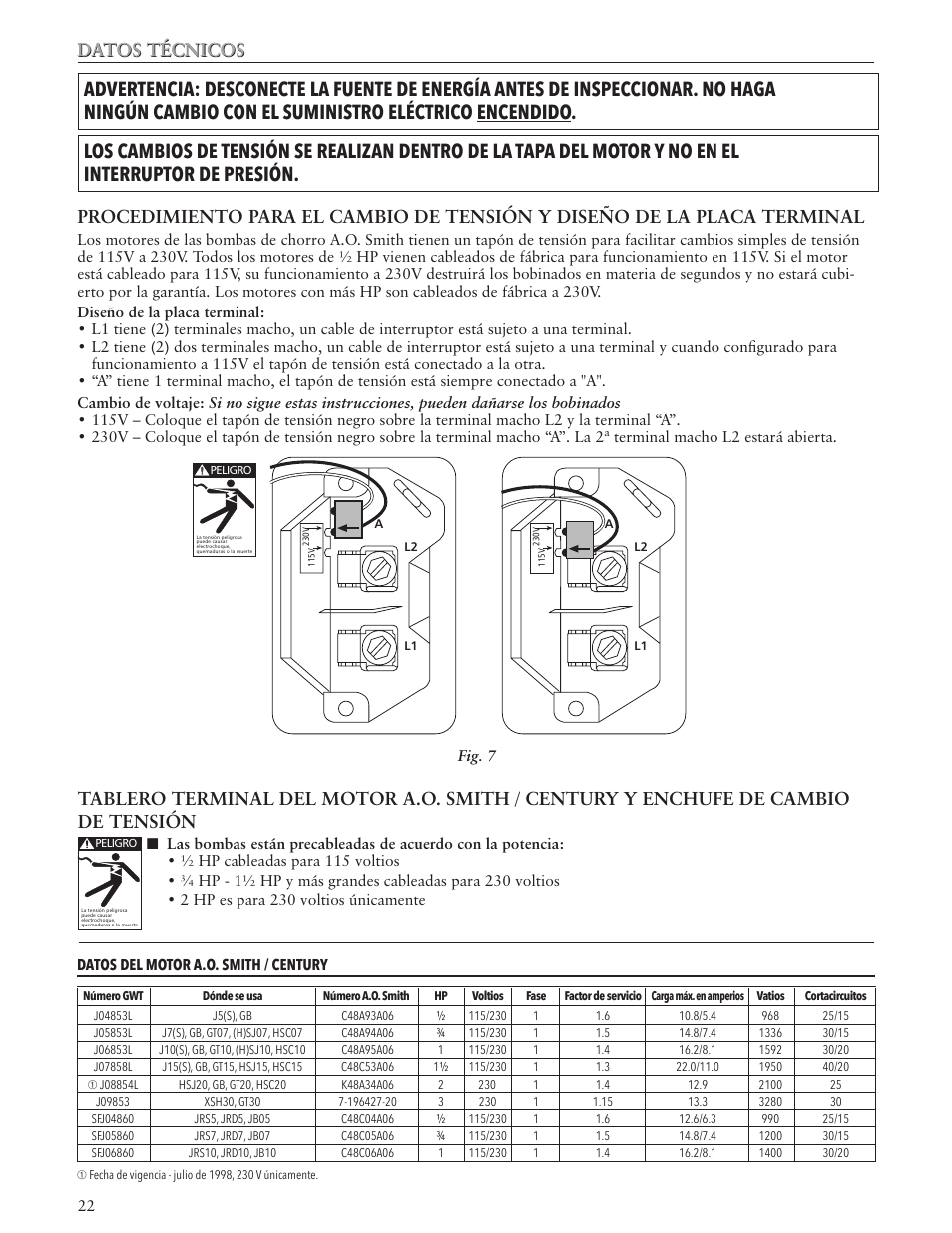 Datos técnicos | Xylem IM102 R05 Jet Pumps User Manual | Page 22 / 36
