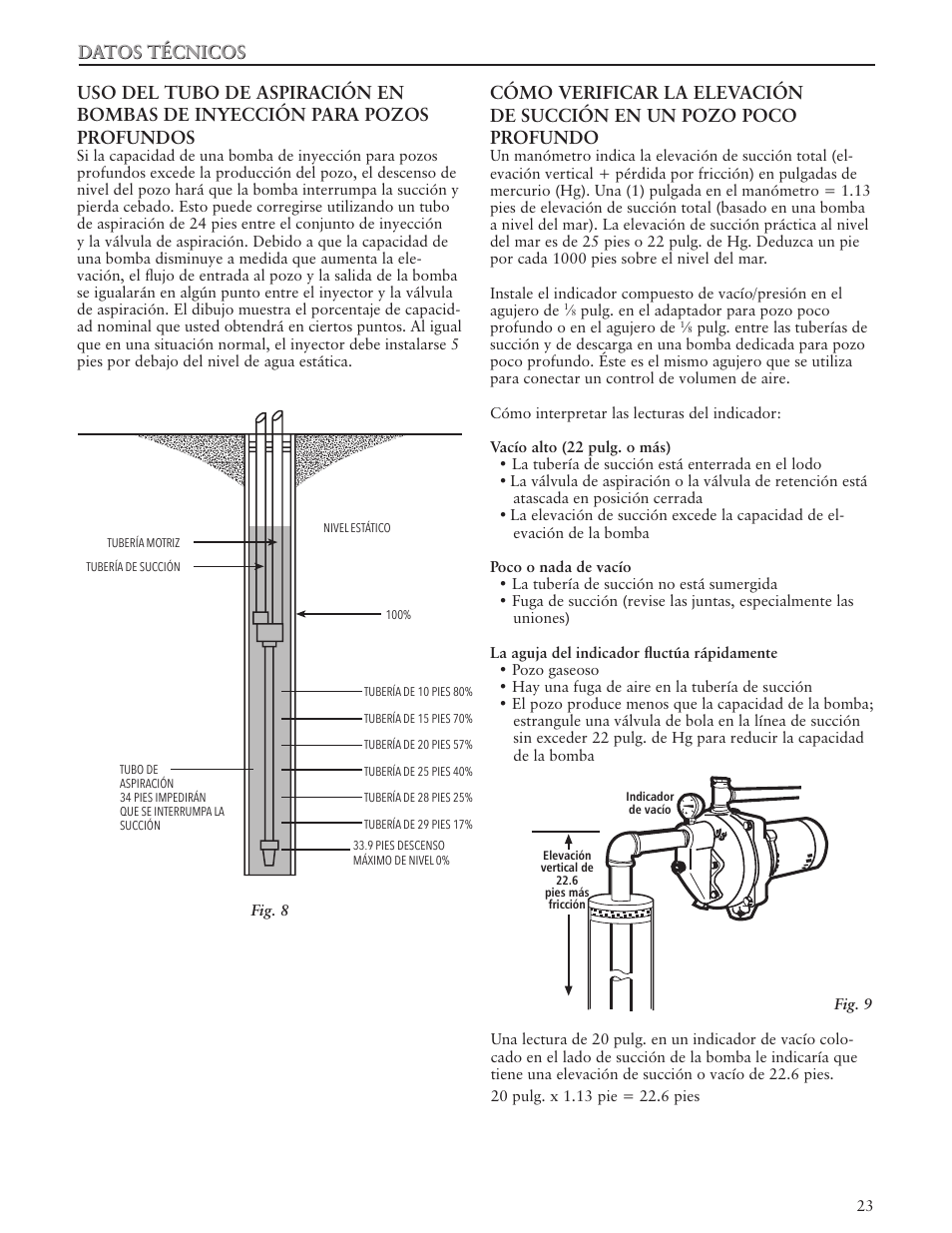 Datos técnicos | Xylem IM102 R05 Jet Pumps User Manual | Page 23 / 36
