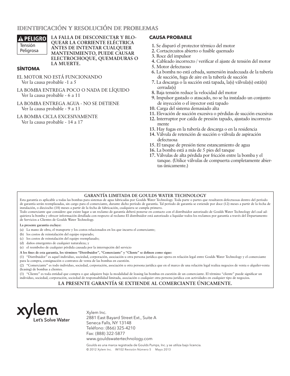 Peligro | Xylem IM102 R05 Jet Pumps User Manual | Page 24 / 36