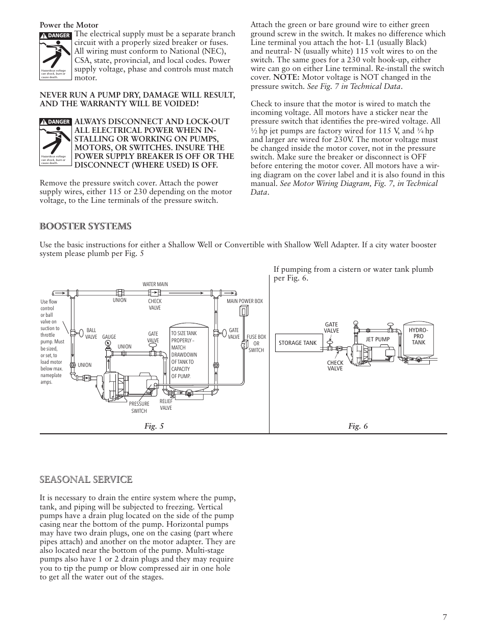 Seasonal service, Booster systems, Booster systems seasonal service | Xylem IM102 R05 Jet Pumps User Manual | Page 7 / 36