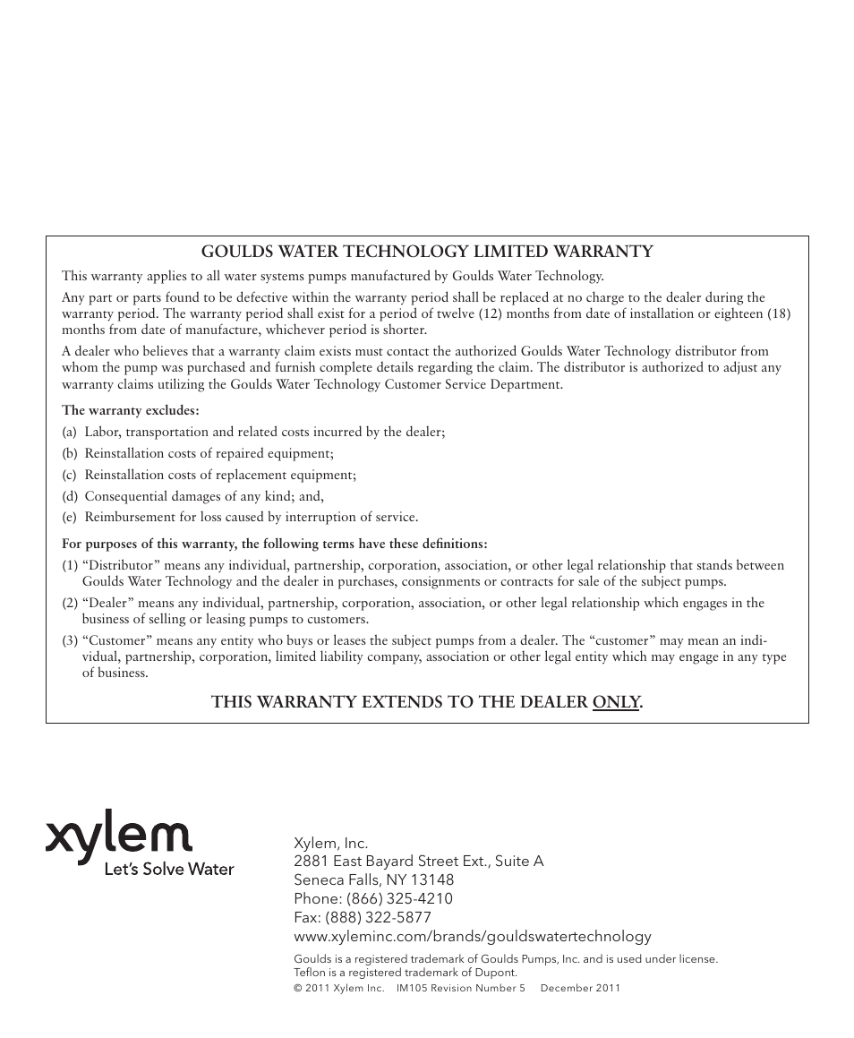 Xylem IM105R05 Sump Pumps User Manual | Page 7 / 24