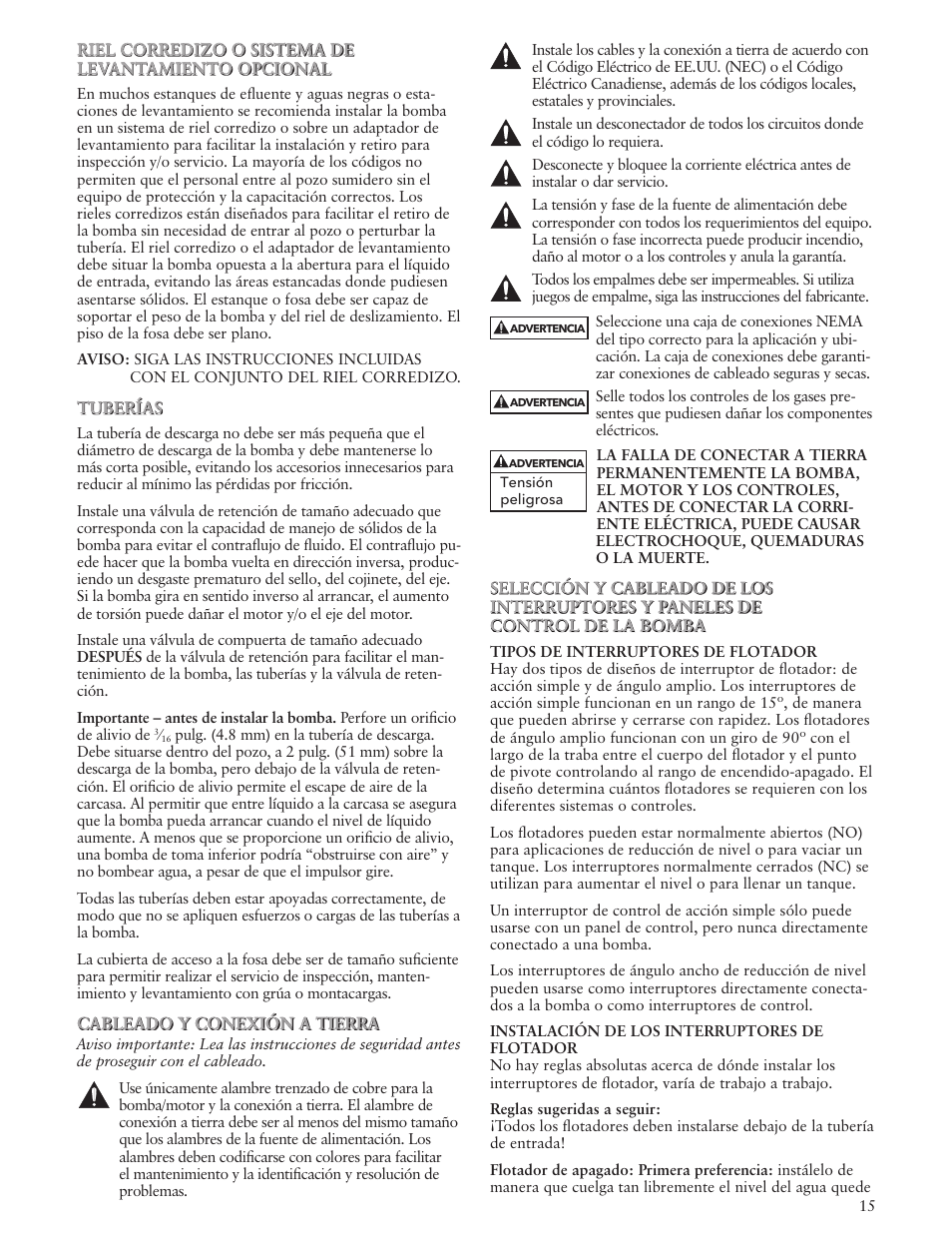 Xylem IM107R06 Wastewater Pumps Dewatering, Effluent and Sewage User Manual | Page 15 / 36