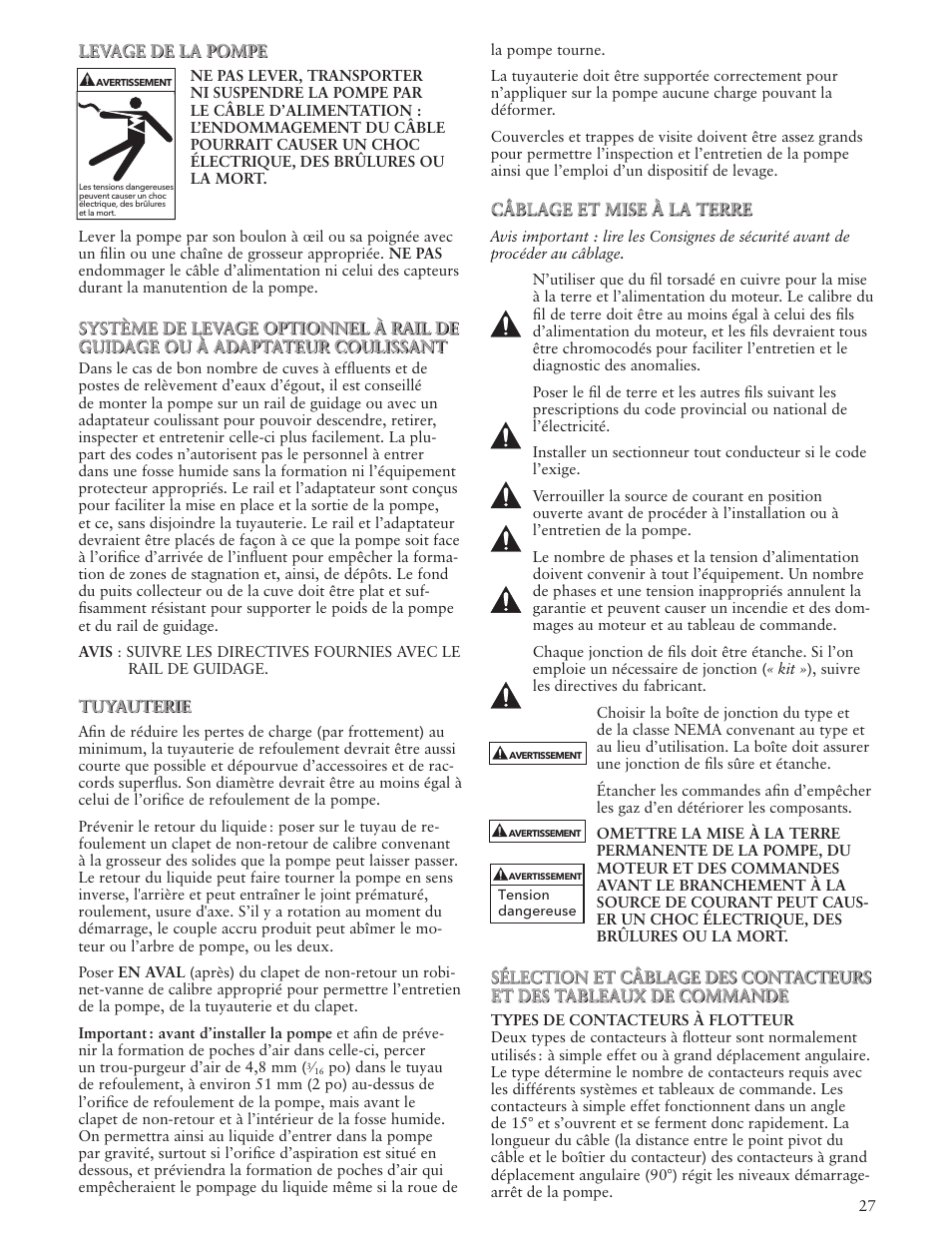 Xylem IM107R06 Wastewater Pumps Dewatering, Effluent and Sewage User Manual | Page 27 / 36