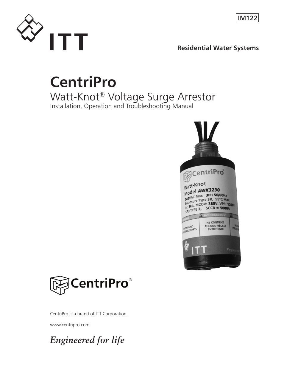 Xylem IM122 R03 Watt-Knot Voltage Surge Arrestor (OBSOLETE) User Manual | 12 pages