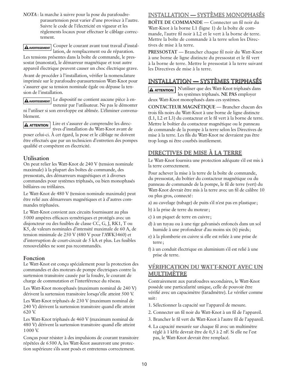Xylem IM122 R03 Watt-Knot Voltage Surge Arrestor (OBSOLETE) User Manual | Page 10 / 12