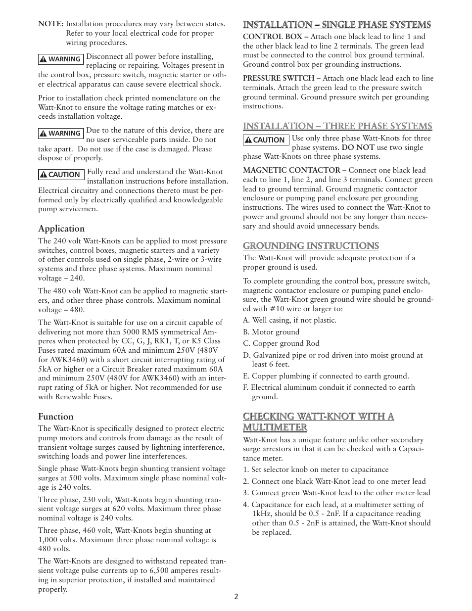 Xylem IM122 R03 Watt-Knot Voltage Surge Arrestor (OBSOLETE) User Manual | Page 2 / 12