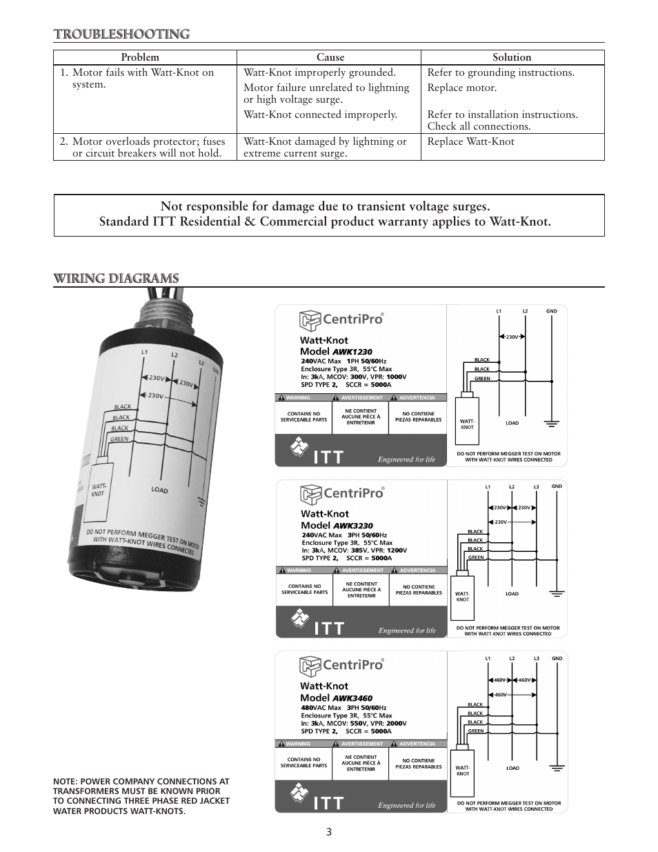 Xylem IM122 R03 Watt-Knot Voltage Surge Arrestor (OBSOLETE) User Manual | Page 3 / 12