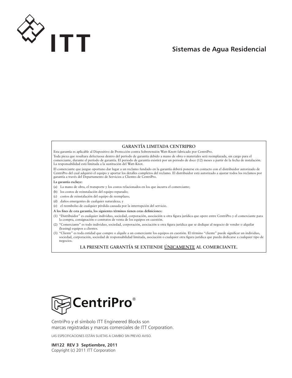 Centripro, Sistemas de agua residencial | Xylem IM122 R03 Watt-Knot Voltage Surge Arrestor (OBSOLETE) User Manual | Page 8 / 12