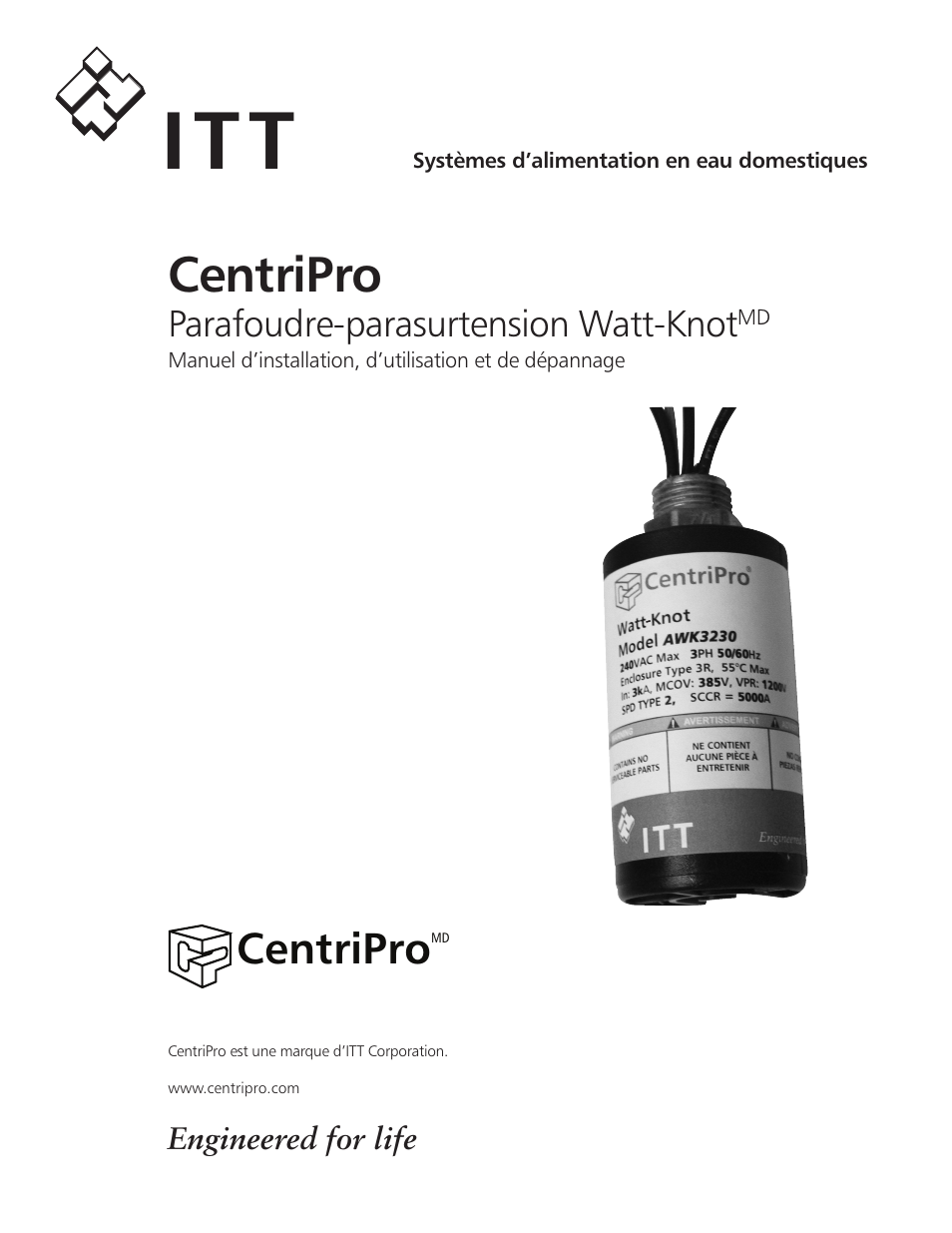 Centripro, Parafoudre-parasurtension watt-knot | Xylem IM122 R03 Watt-Knot Voltage Surge Arrestor (OBSOLETE) User Manual | Page 9 / 12