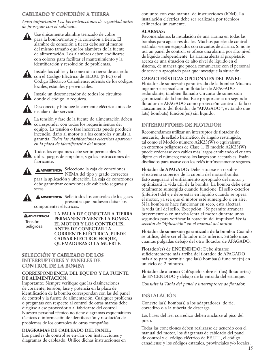 Xylem IM123 R04 Explosion Proof Wastewater Pumps Listed Class 1, Groups C and D Hazardous Locations User Manual | Page 15 / 32