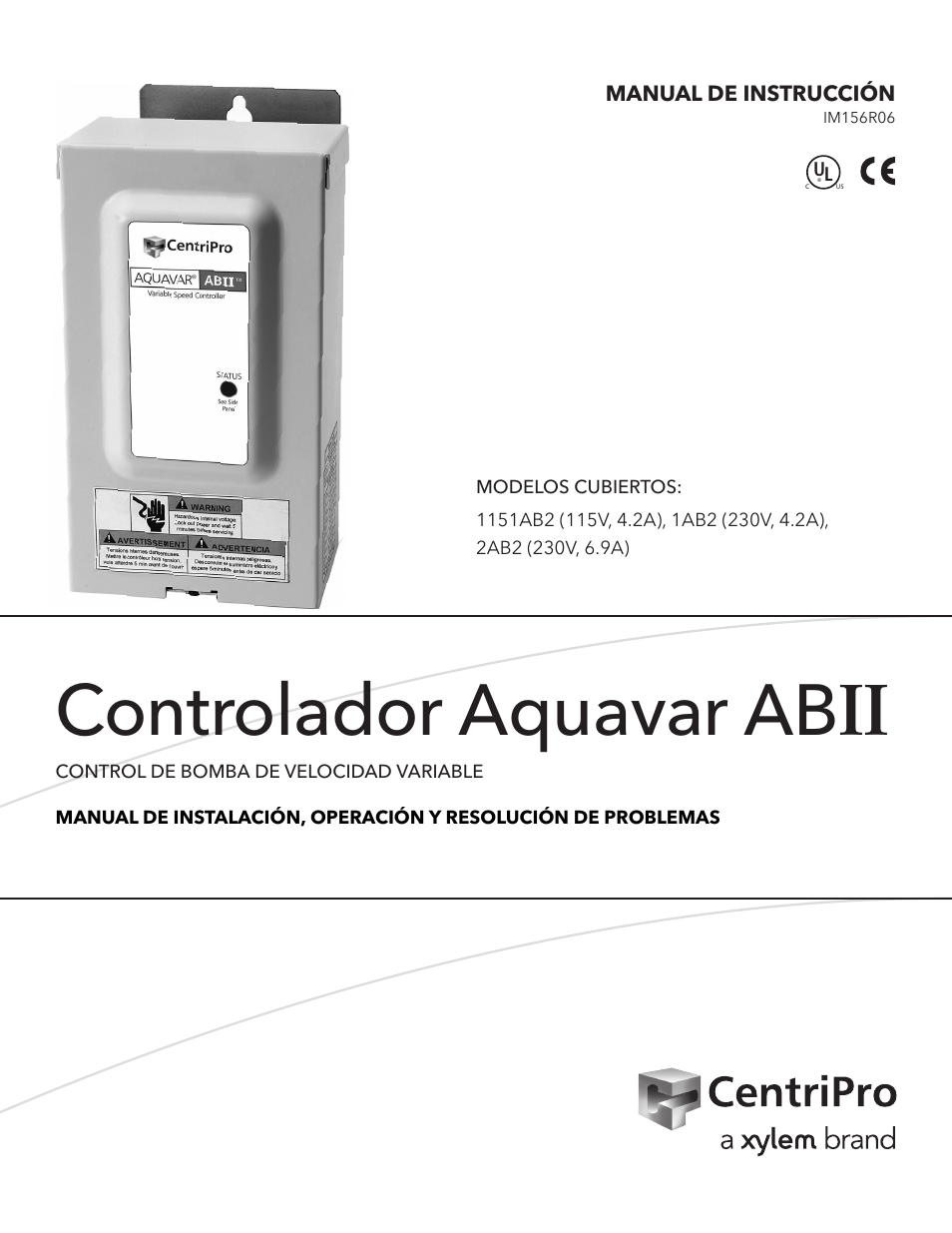 Controlador aquavar ab ii | Xylem IM156 R06 1AB2 & 2AB2, Aquavar ABII Variable Speed Pump Controller User Manual | Page 13 / 36
